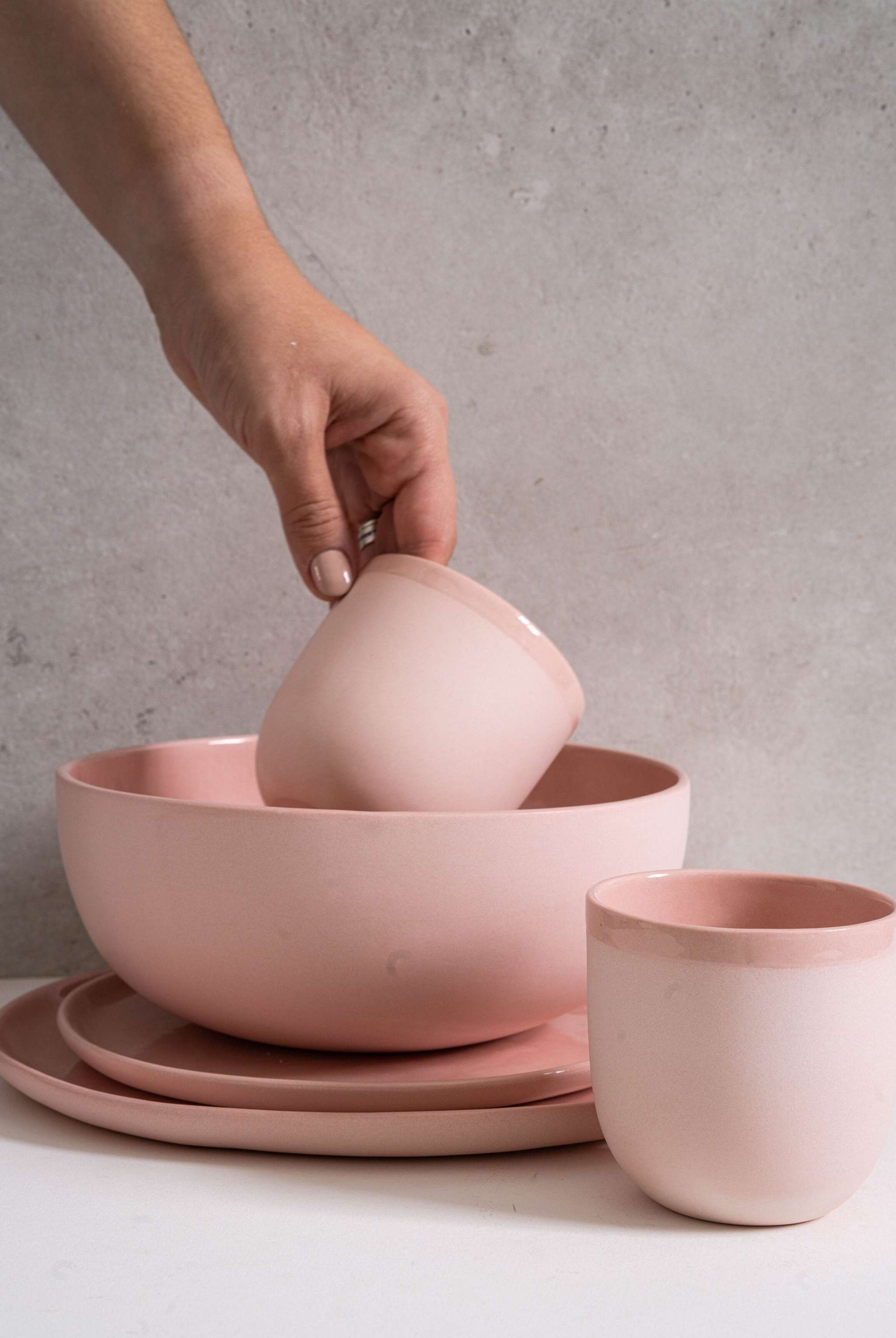 Handmade Porcelain Salad Serving Bowl. Powder Pink