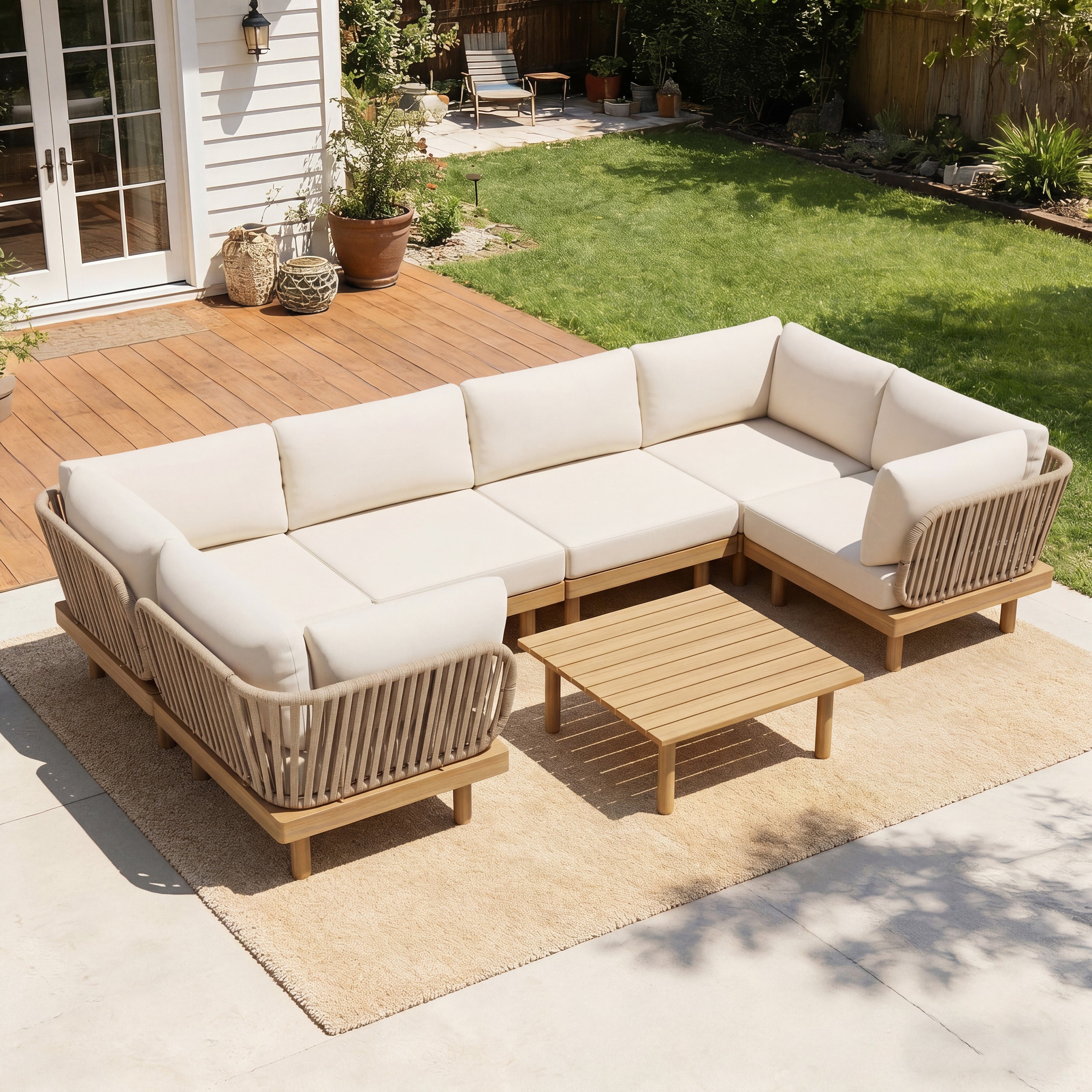 Harbor Luxe 7-Piece Acacia Wood Outdoor Sectional Sofa Set
