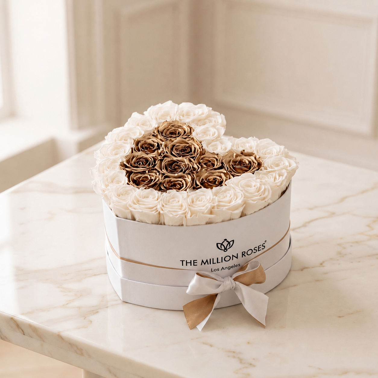 Heart White Box | White & Gold Roses
