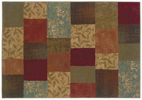 Flourish Contemporary Rug - Burnt Red / Tan / Brown / Olive / Blue
