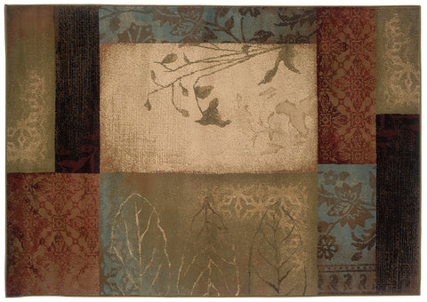 Flourish Contemporary Rug - Tan / Brown / Burnt Red / Brown / Blue