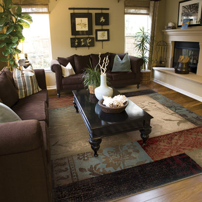 Flourish Contemporary Rug - Tan / Brown / Burnt Red / Brown / Blue