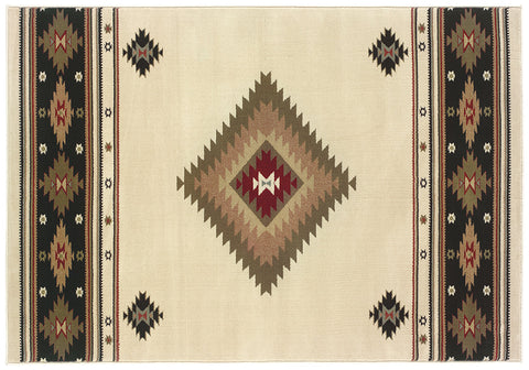 Flourish Kazak Rug - Tan / Cream / Olive / Burnt Red