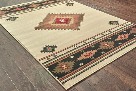 Flourish Kazak Rug - Tan / Cream / Olive / Burnt Red