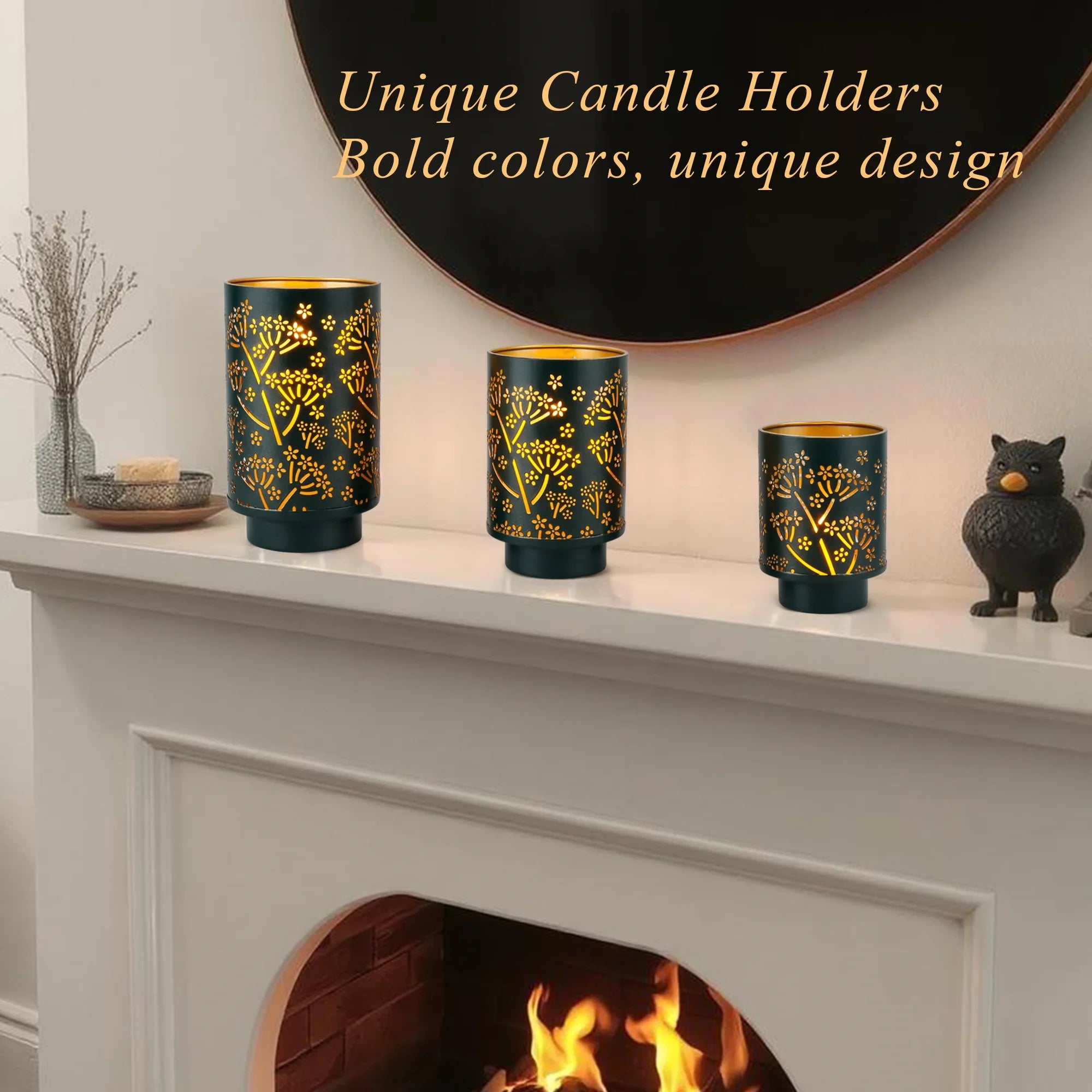 Set of 3-7.5“H Metal Green Candle Holders