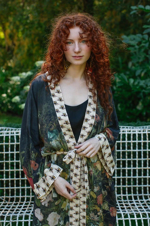 I Dream in Flowers Bamboo Duster Kimono Robe with Bees