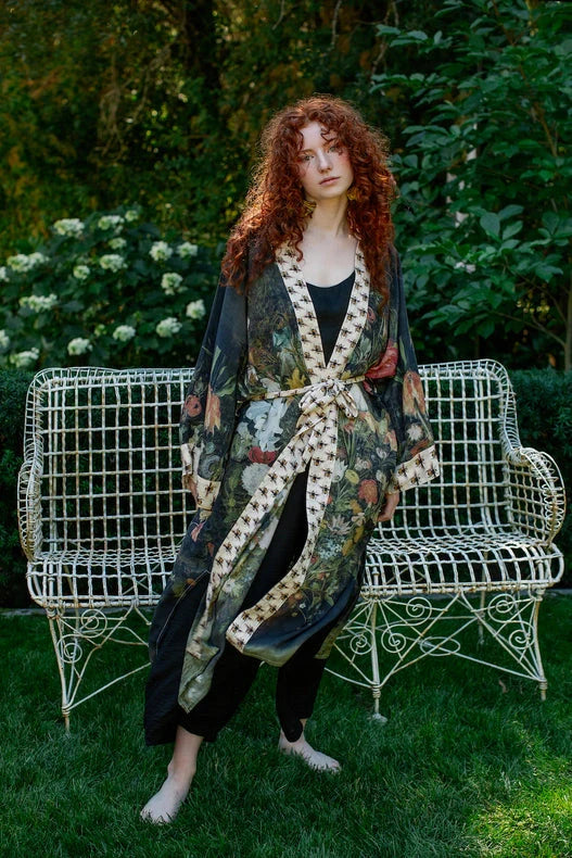 I Dream in Flowers Bamboo Duster Kimono Robe with Bees