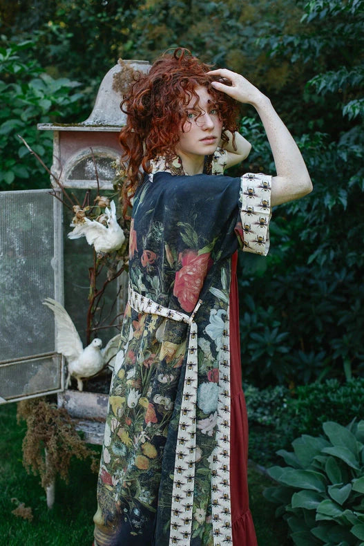I Dream in Flowers Bamboo Duster Kimono Robe with Bees
