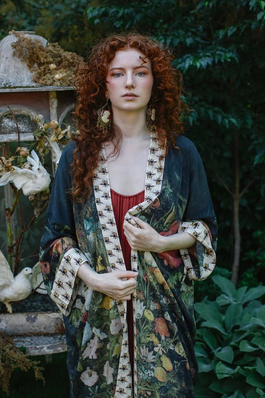 I Dream in Flowers Bamboo Duster Kimono Robe with Bees