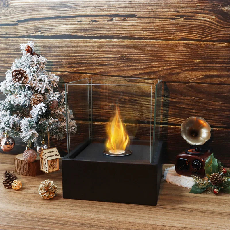 Square Tabletop Fire Bowl Pot with Four-Sided Glass