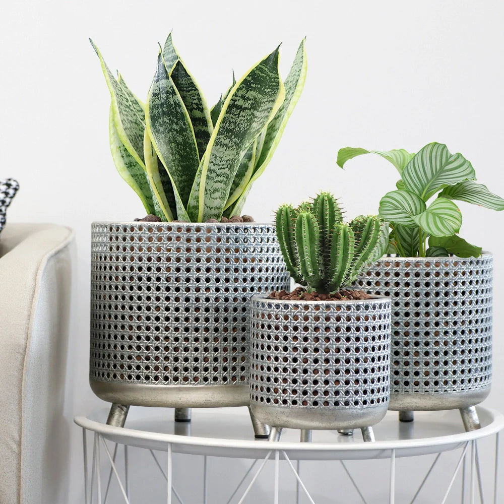 Set of 3 Plant Pots 10/8.5/7''H(Antique Silver)