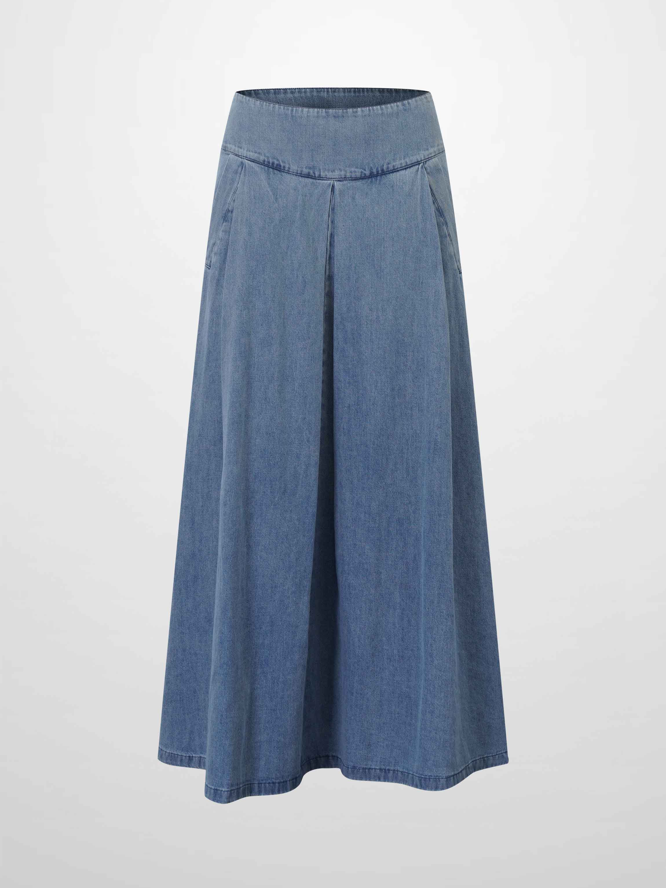 Inverted Yoke Pleat Skirt-Light Blue-2