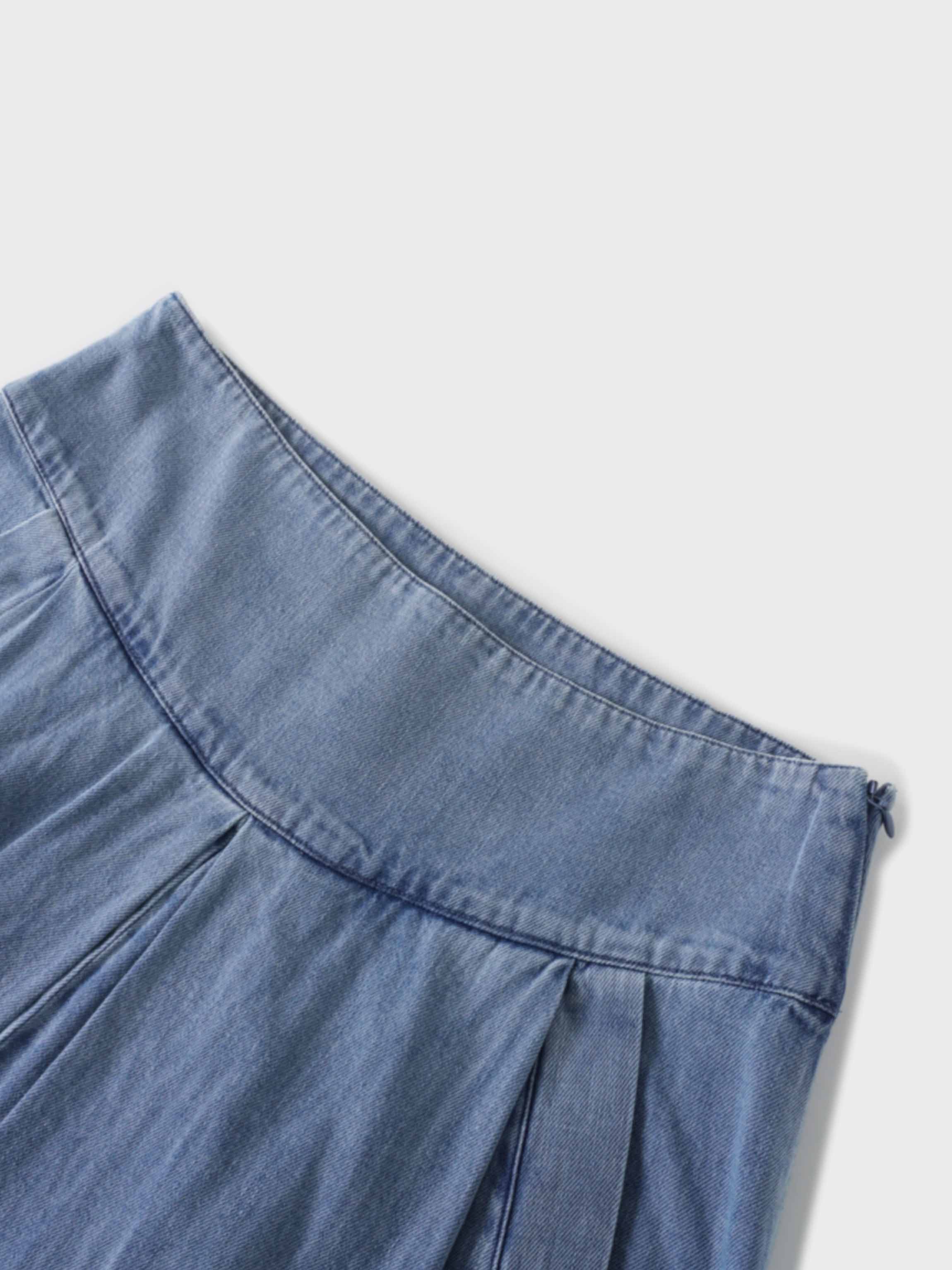 Inverted Yoke Pleat Skirt-Light Blue-4