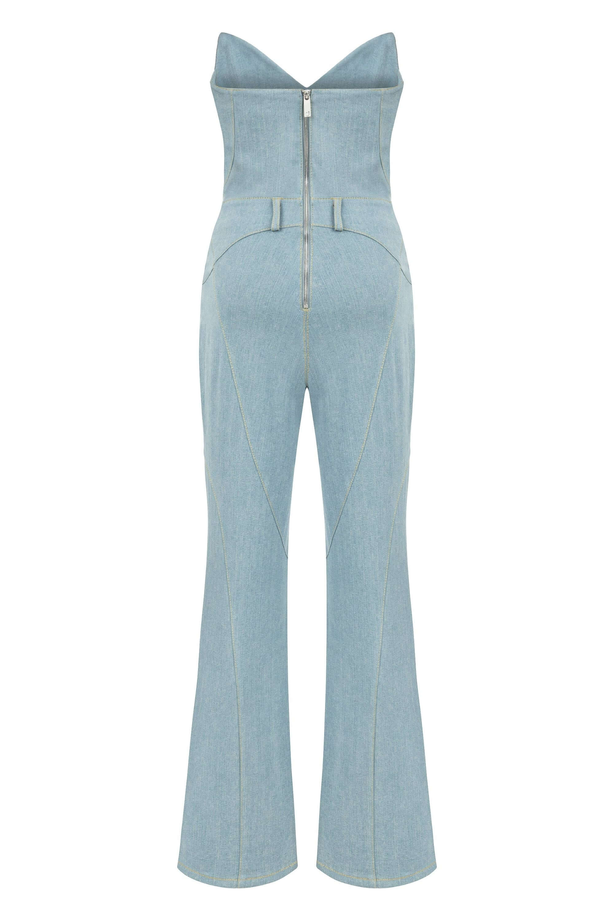 Jendue Marvel Maxi Denim Jumpsuit - Strapless, Cut-Out