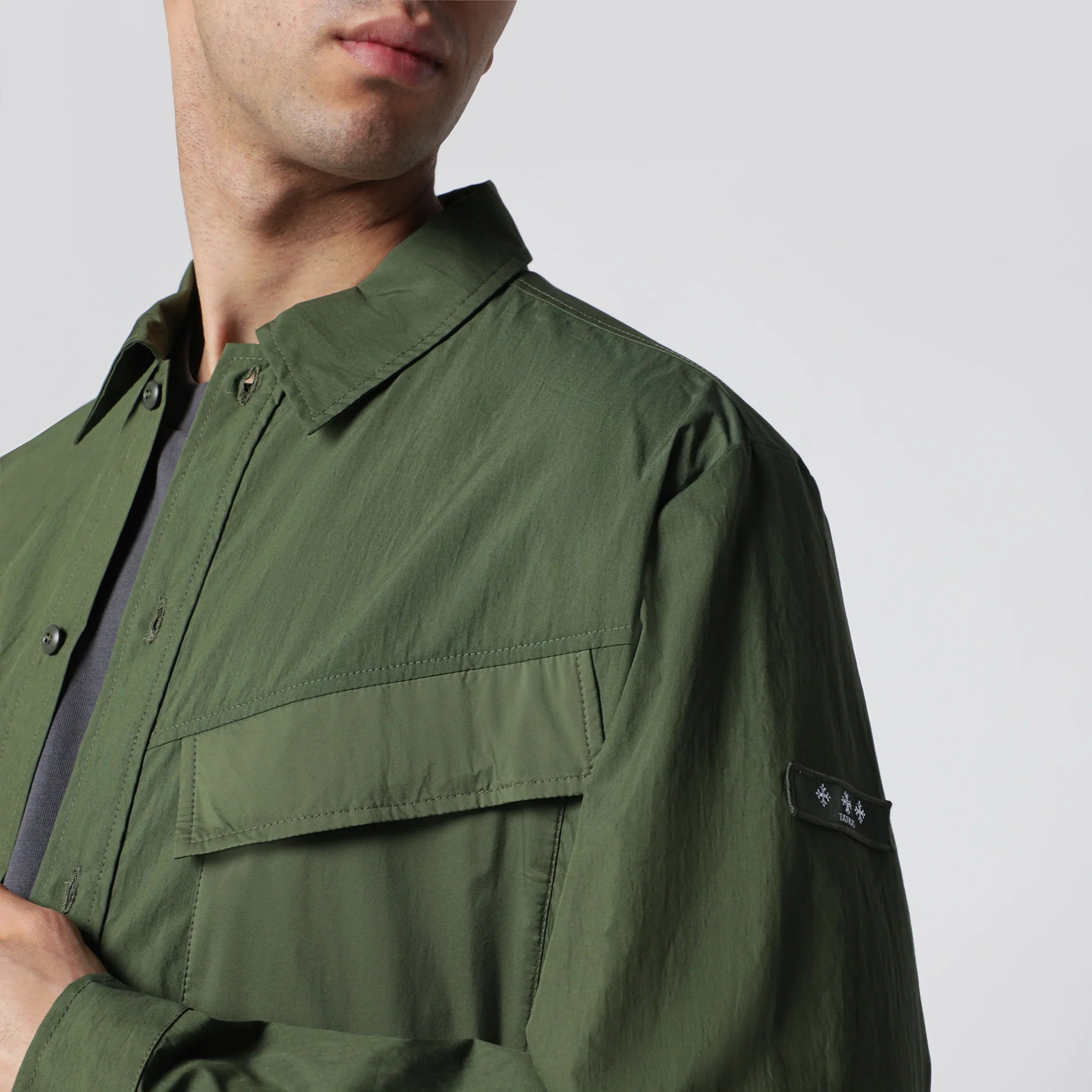 Khaki Green Cotton Blend Shirt for Everyday Comfort