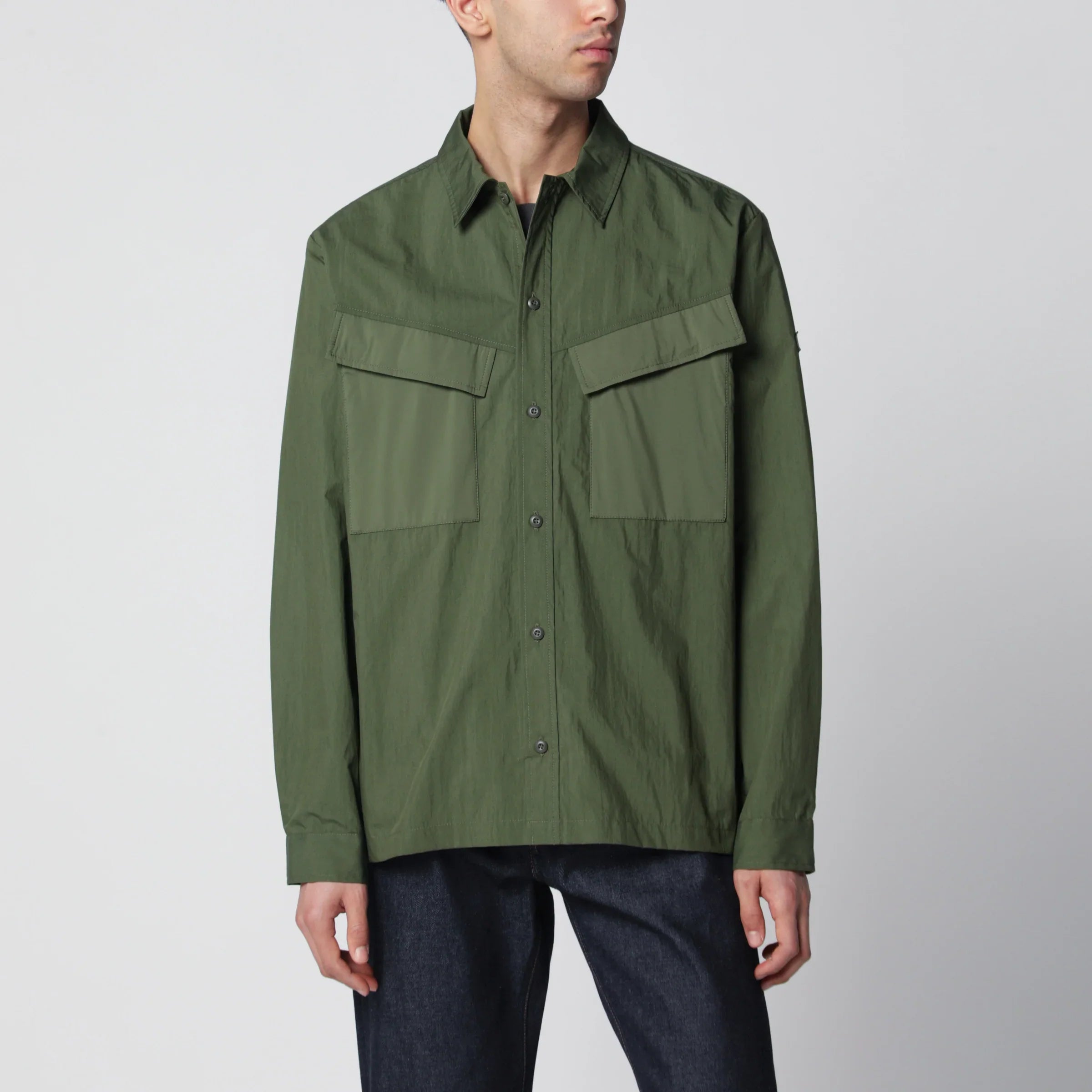 Khaki Green Cotton Blend Shirt for Everyday Comfort