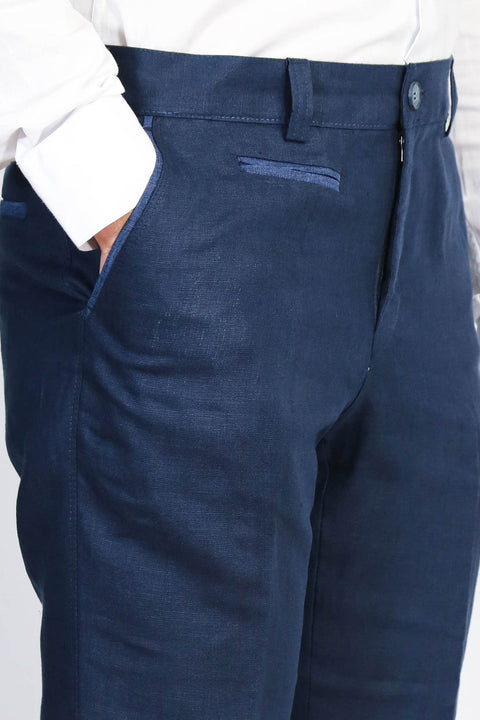 Navy Solid Slim Fit Dress Trousers – Wessi