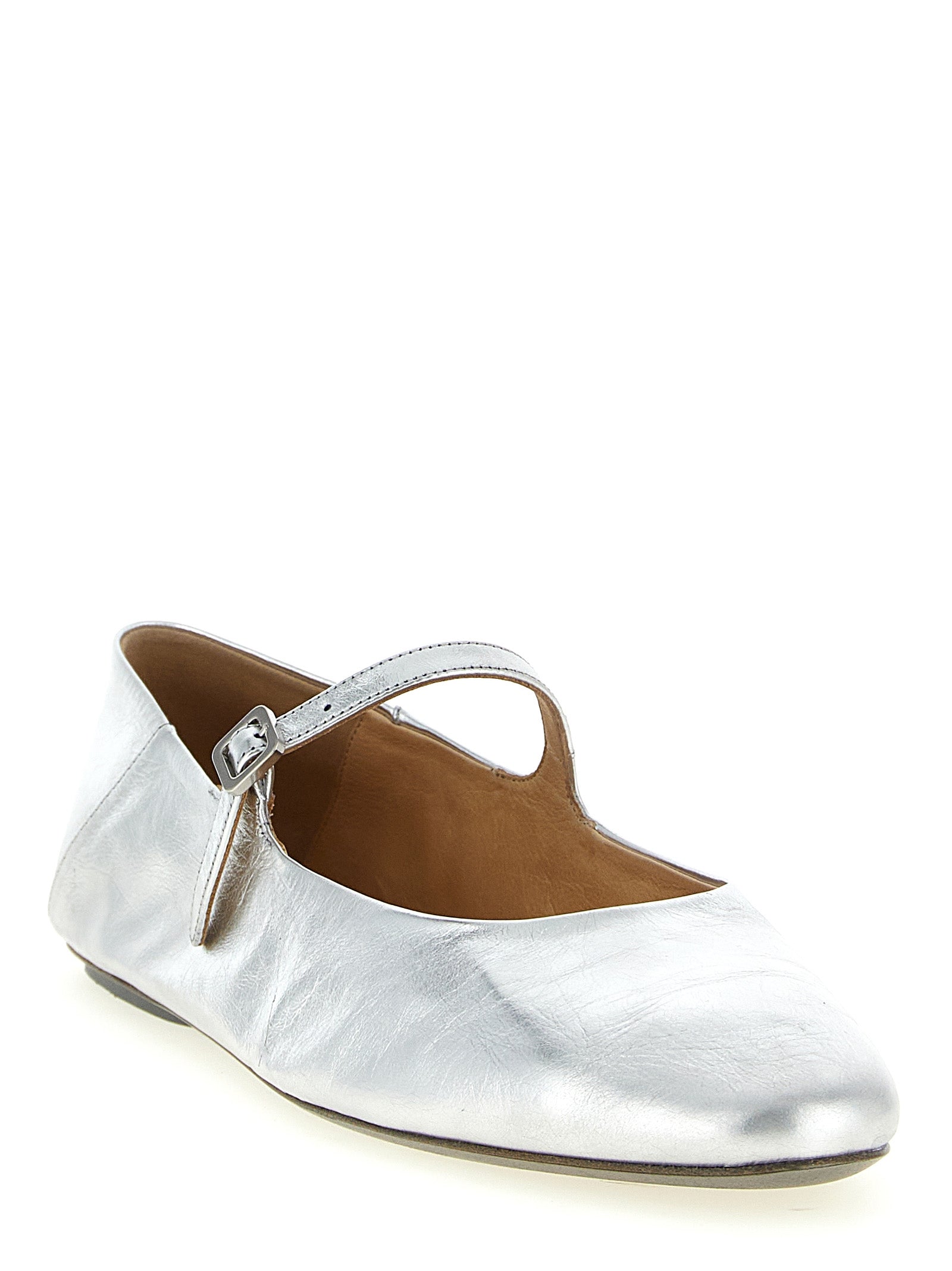Leather Ballet Flats with Adjustable Strap