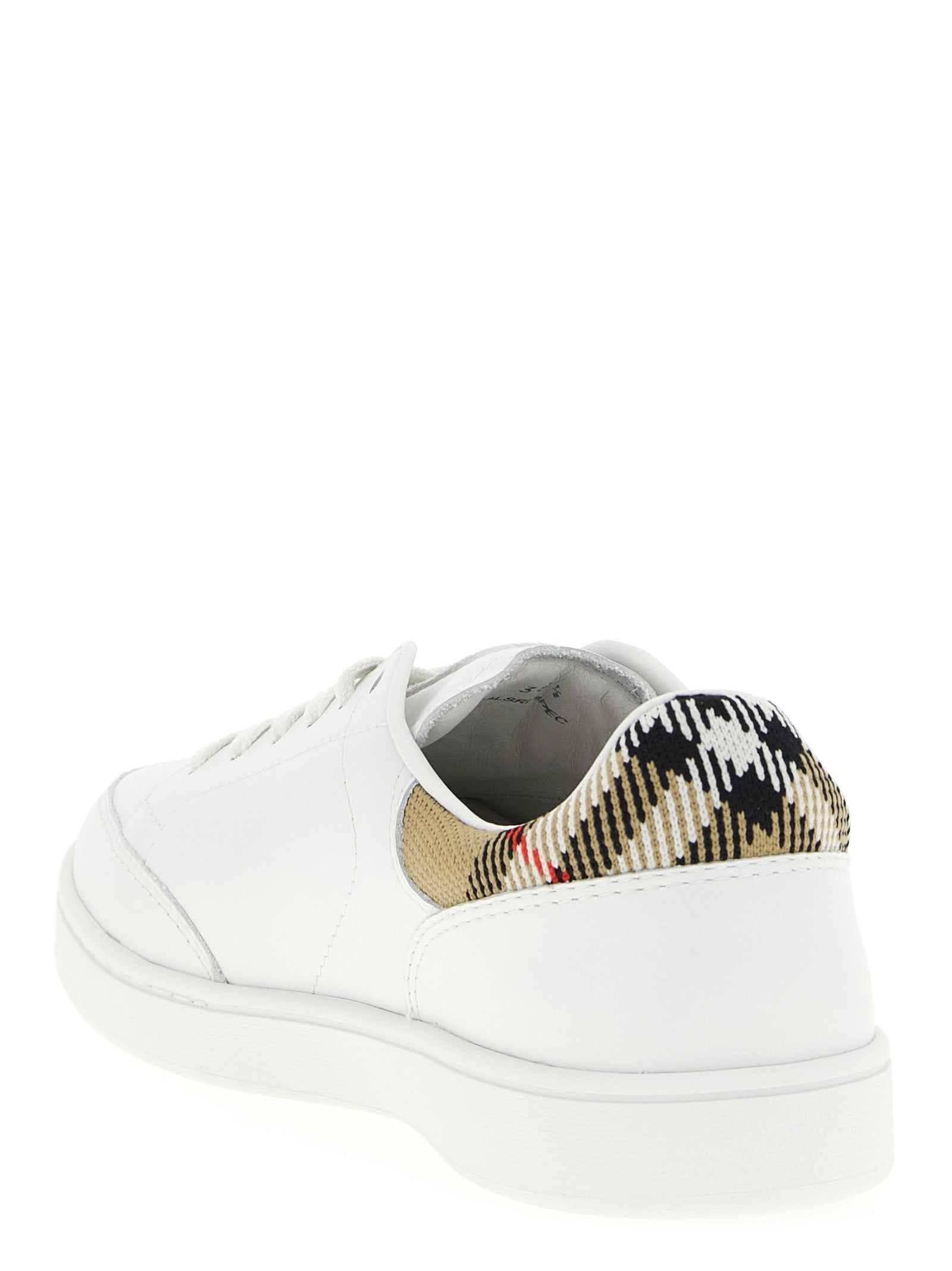 Leather Sneakers with Check Heel for Comfort