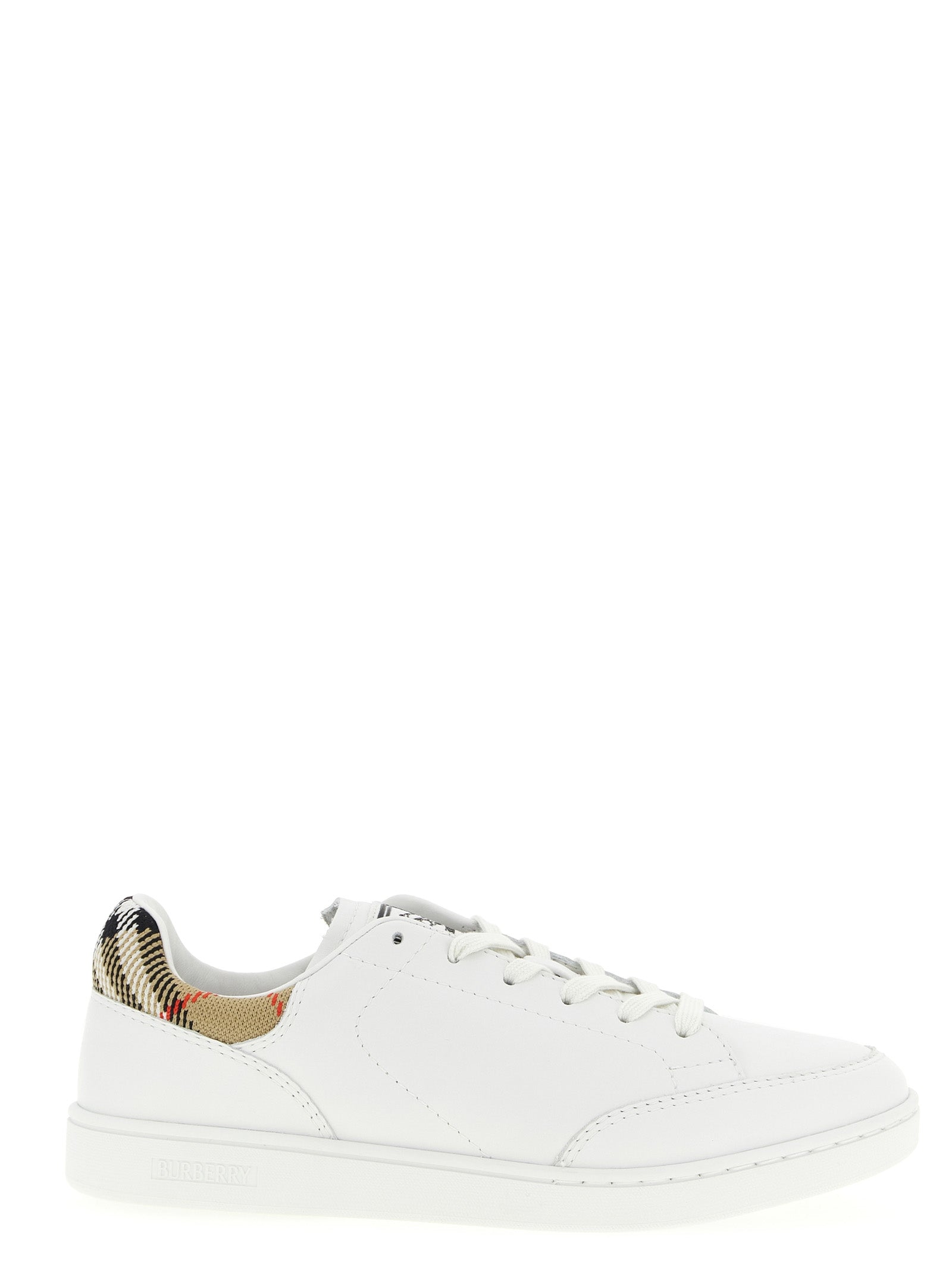 Leather Sneakers with Check Heel for Comfort