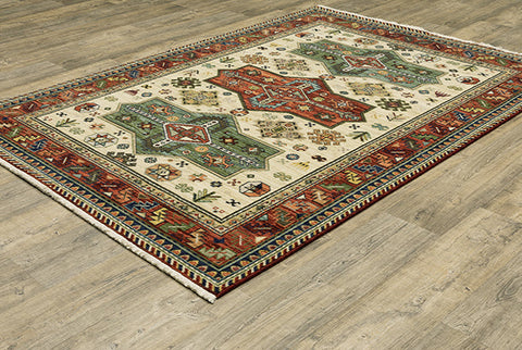 Medalia Area Rug -  Cream. Burnt Red. Sage Green. Orange
