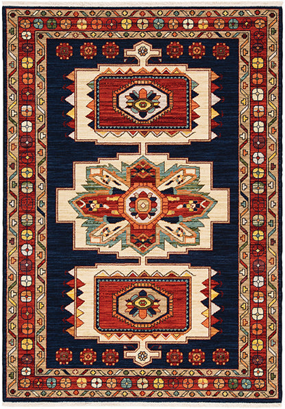 Medalia Area Rug - Navy Blue. Burnt Red. Orange. Turqoise Blue