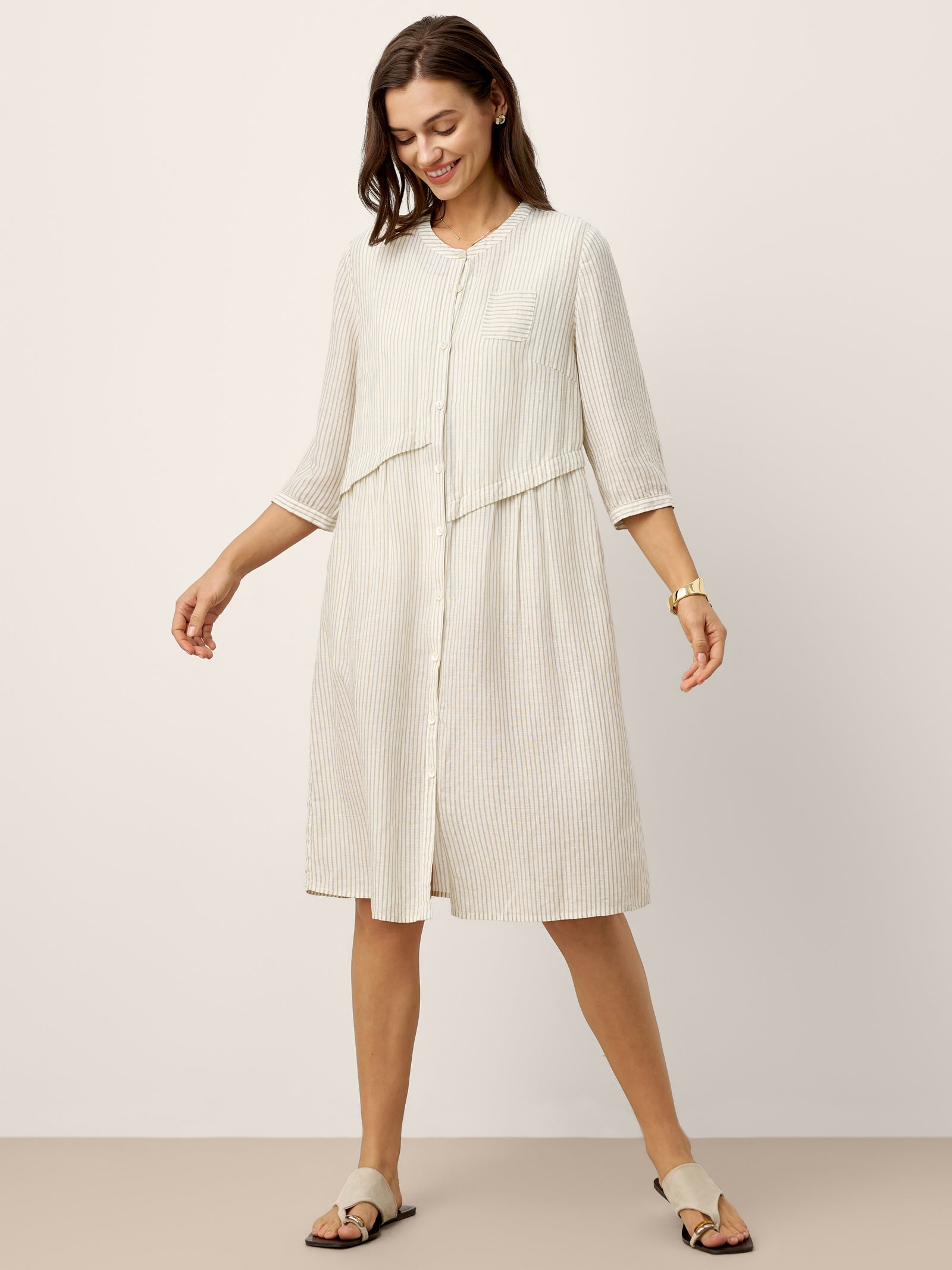 Linen-Lyocell Deconstructed Asymmetric Front Pleat Mini Dress EULALIE