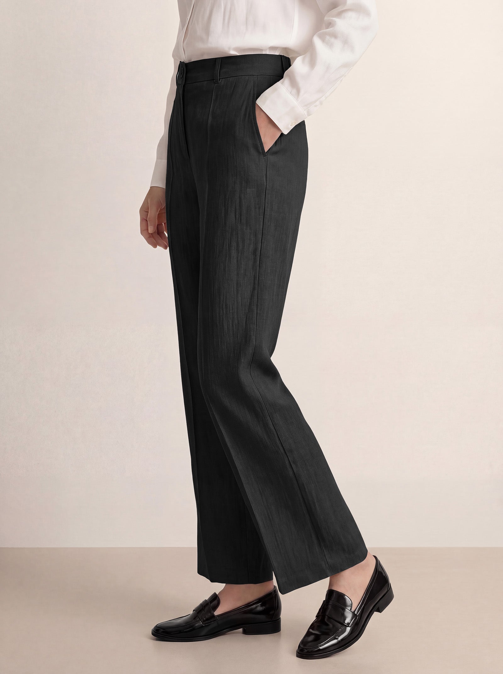 Linen Tailored Wide Leg Full Length Pants LEIGHTON