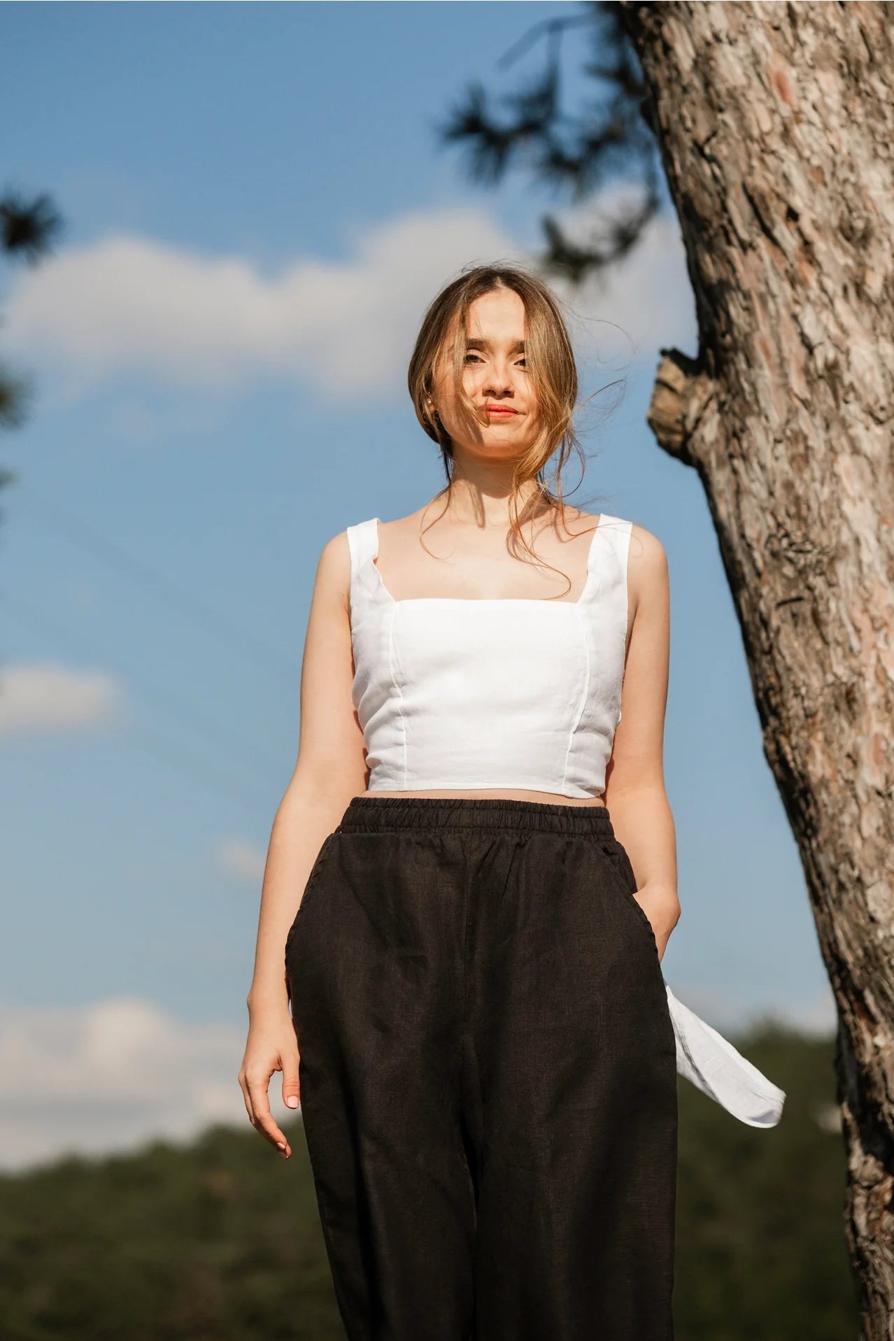 Linen Tie Back Top