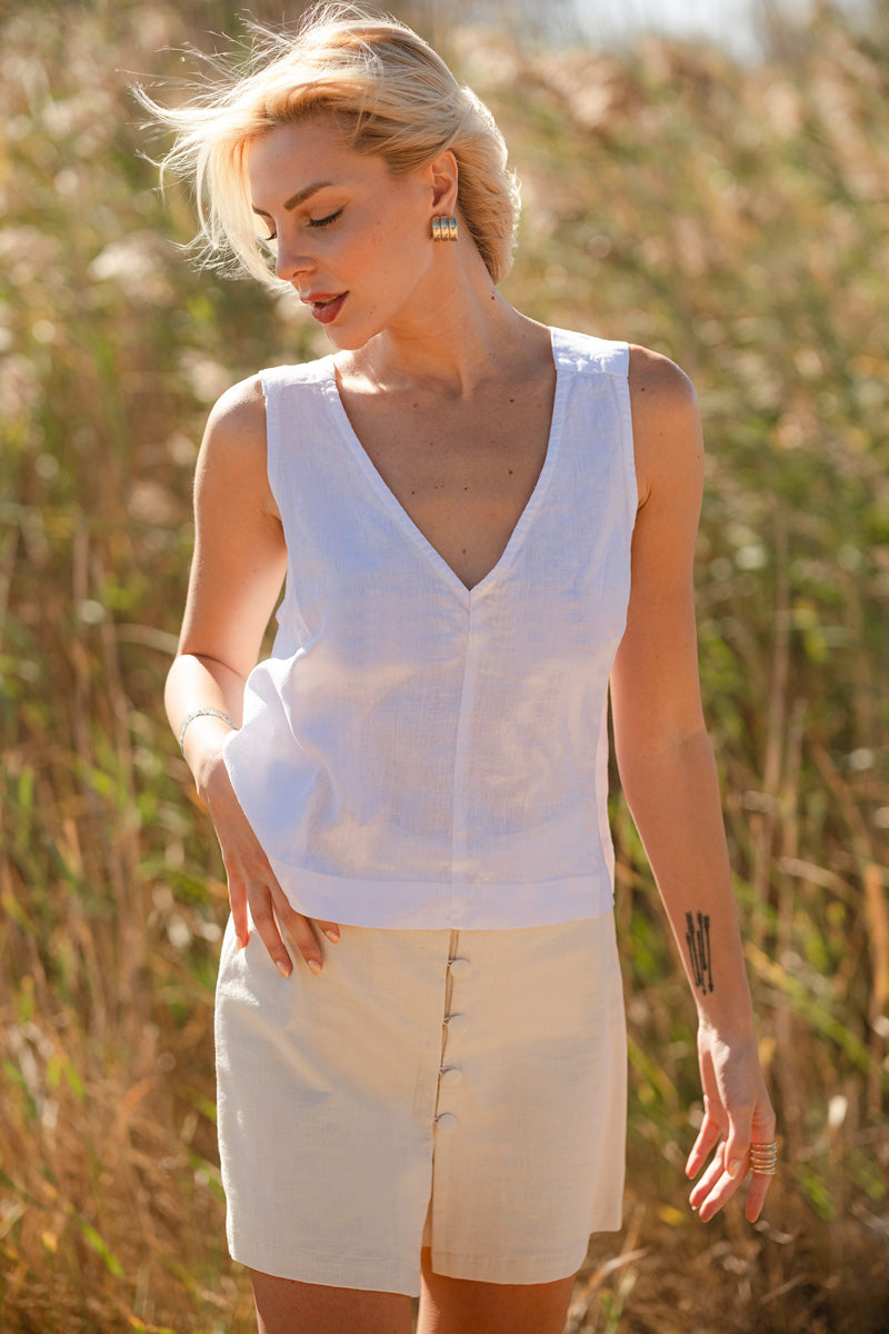 Linen Wide Strap Cross Back Tank Top