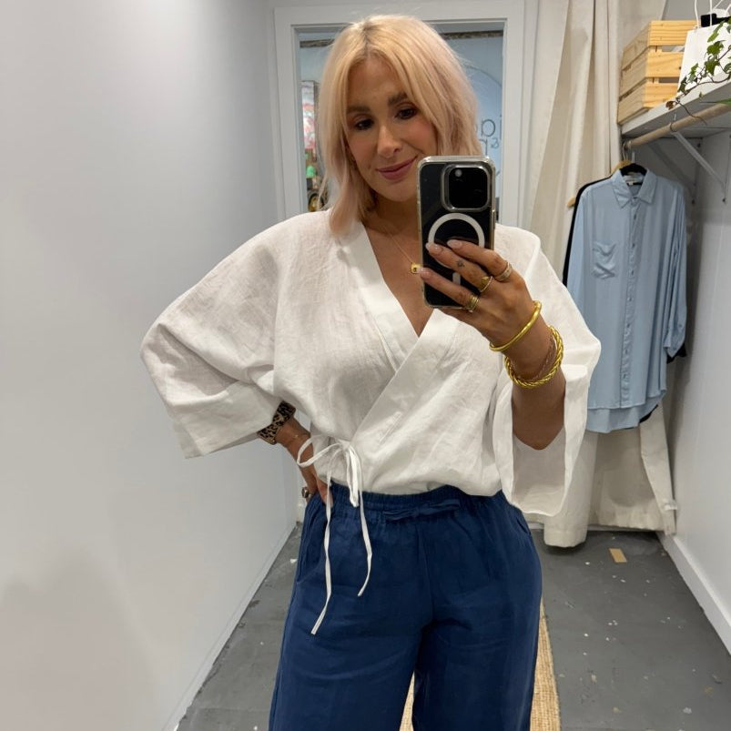 Linen Wrap Shirt in White