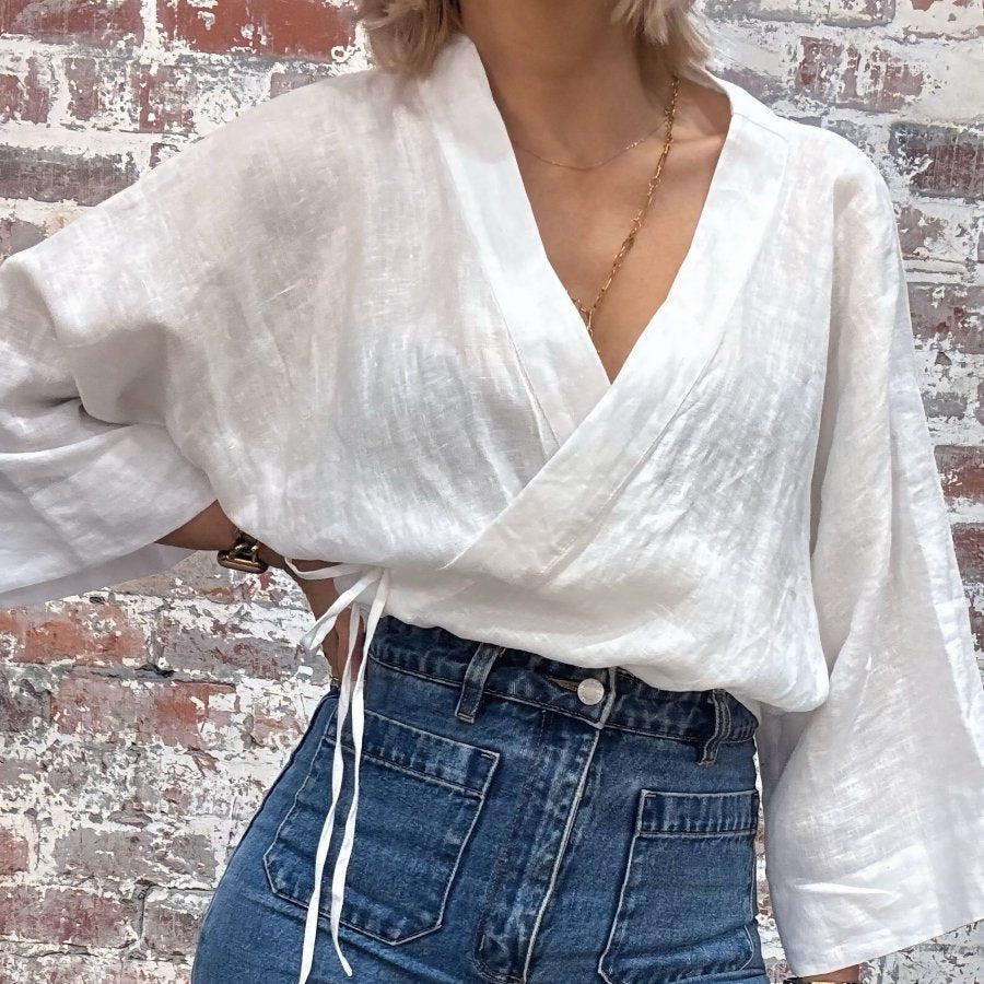 Linen Wrap Shirt in White