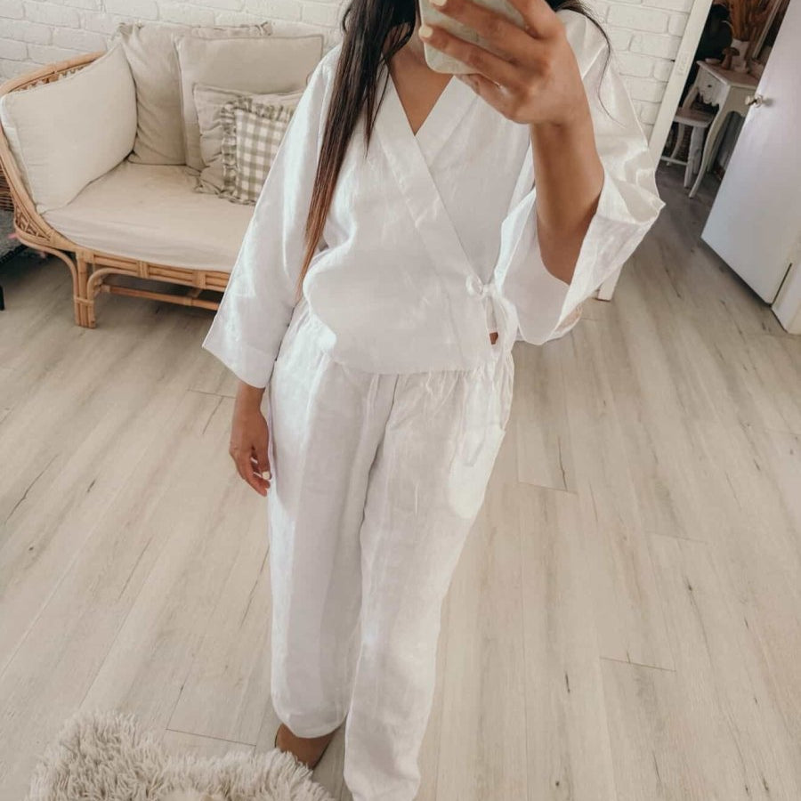 Linen Wrap Shirt in White