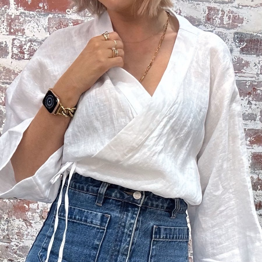 Linen Wrap Shirt in White