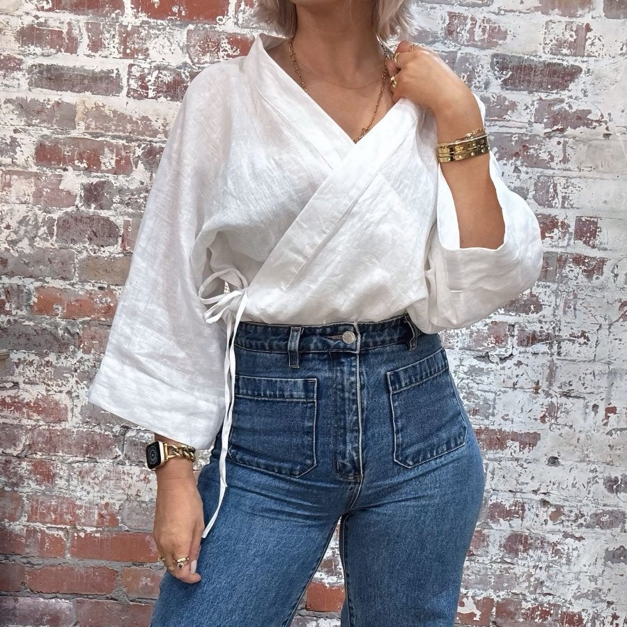 Linen Wrap Shirt in White