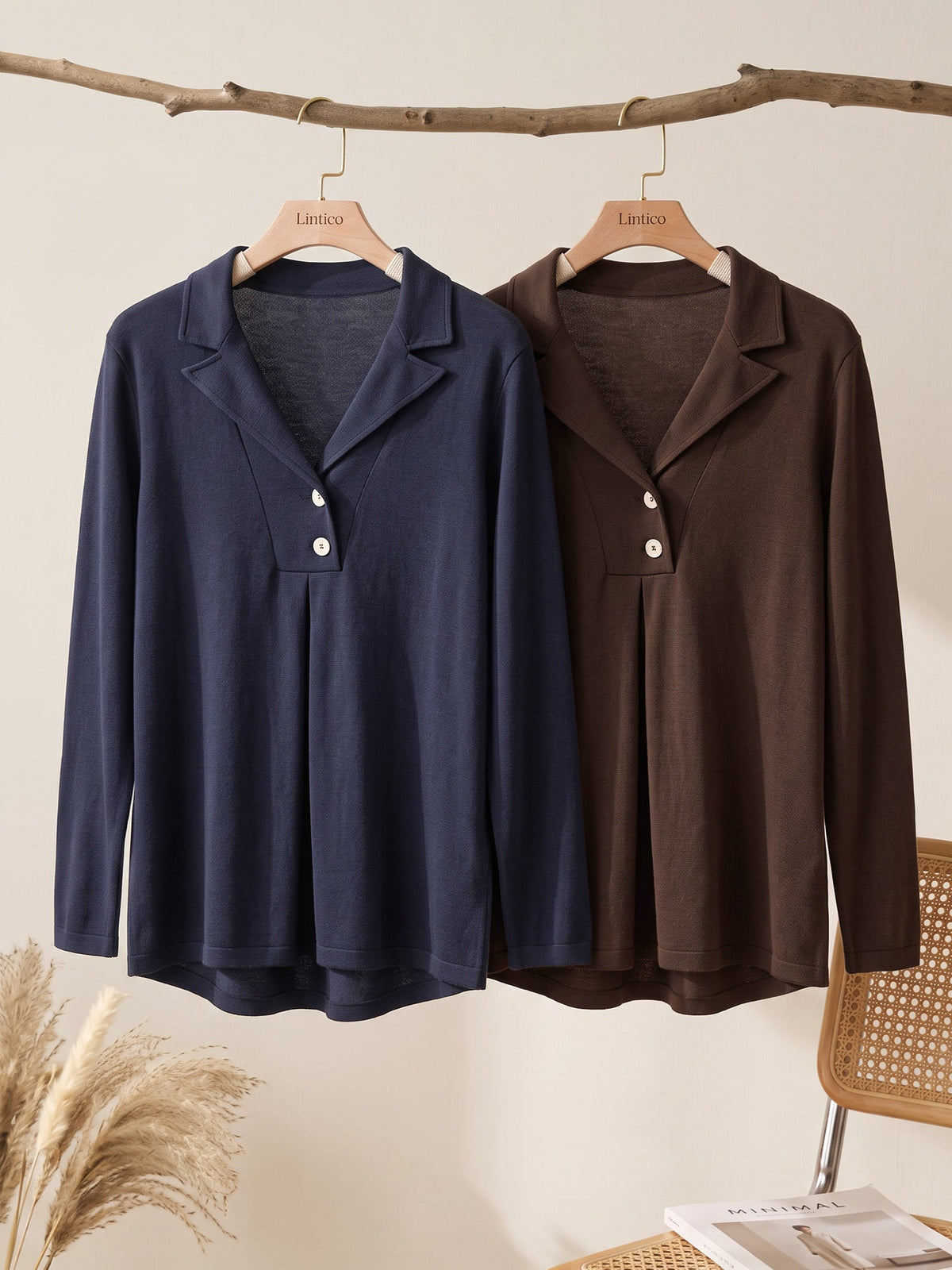 Notched Pleat Long-Sleeve Top JUNE