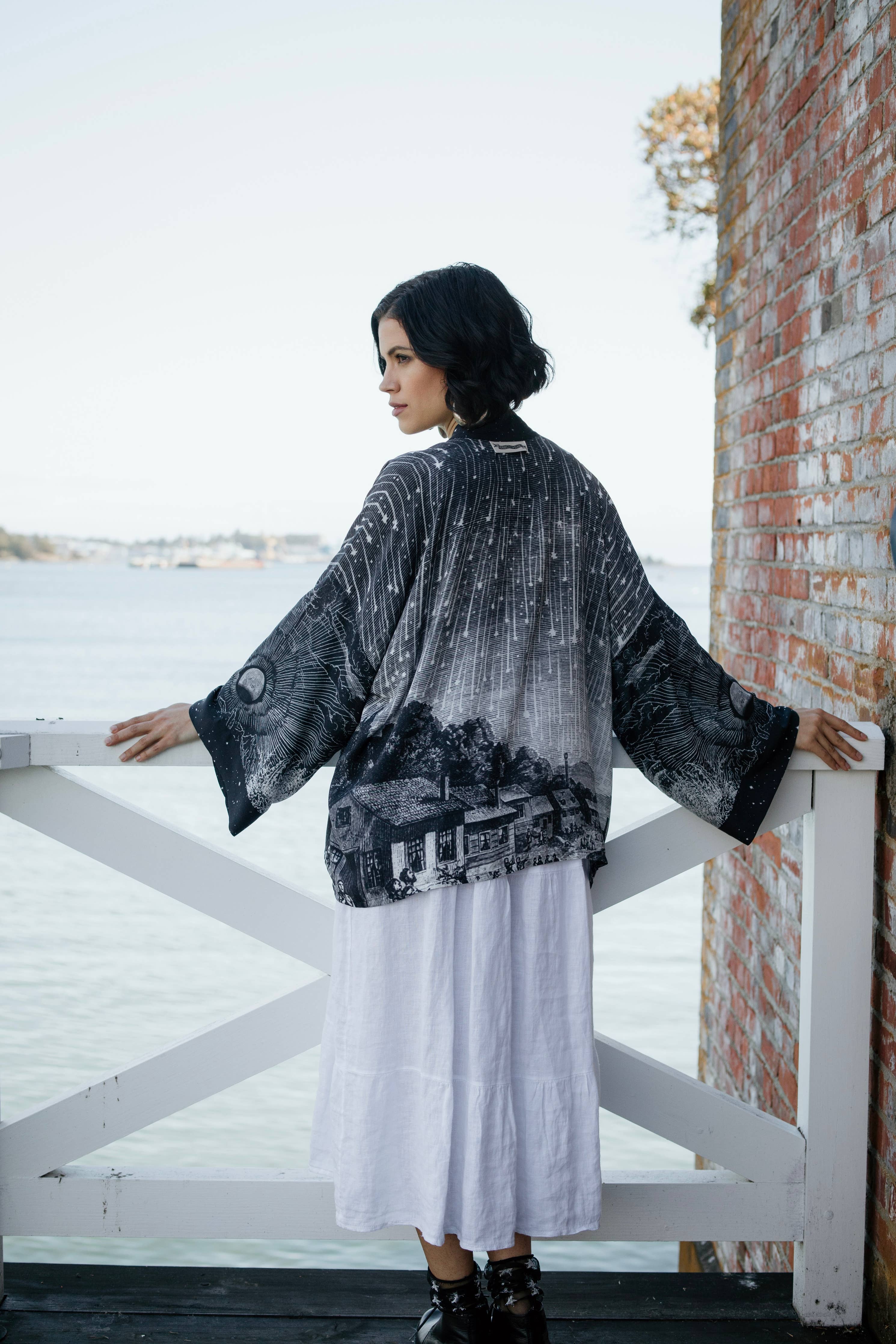 Market of Stars - Stargazer Cropped Bamboo Kimono Cardigan with Falling Stars