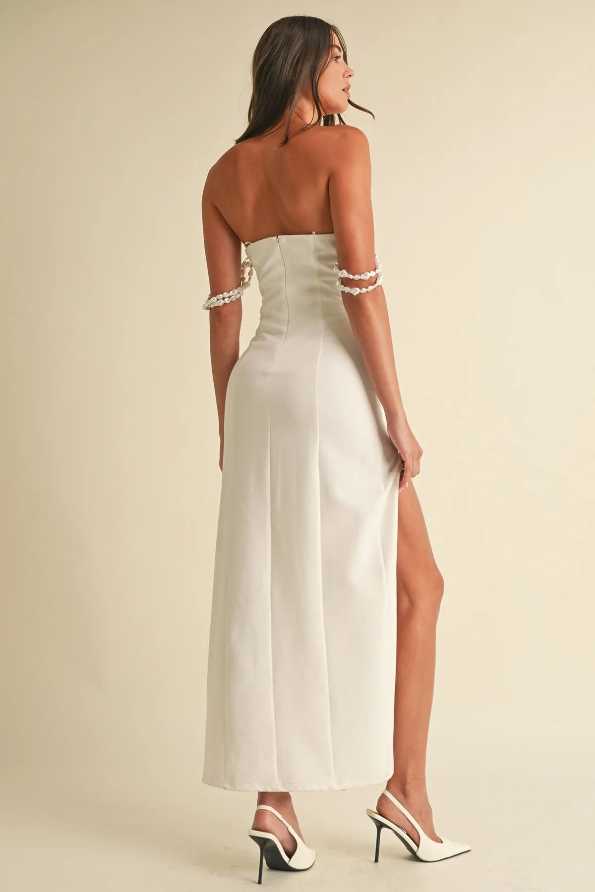 Maxi Slit Dress with Detachable Beaded Sleeve