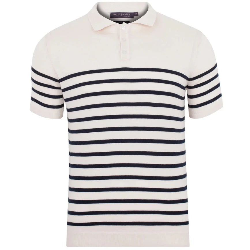 Mens 100% Ultra Fine Cotton Breton Short Sleeve Polo Shirt