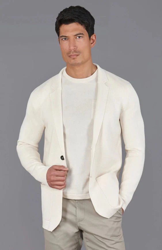 Mens Lightweight Mercerised Cotton Knitted Blazer Ecru