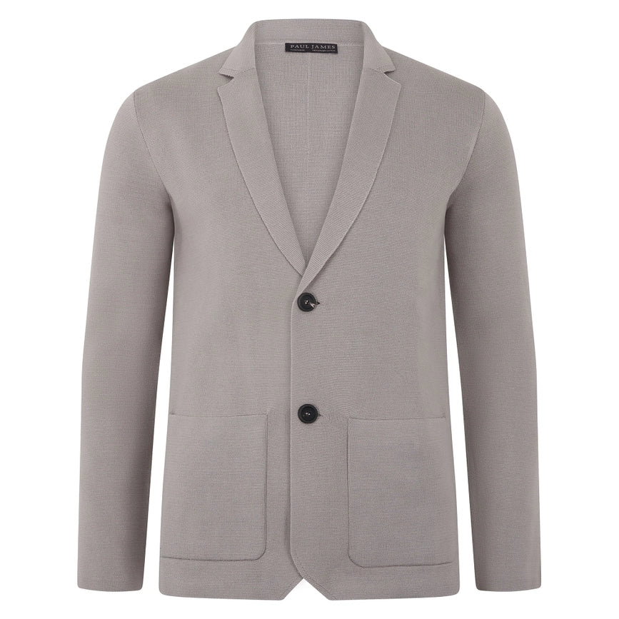 Mens Lightweight Mercerised Cotton Knitted Blazer  Light Taupe