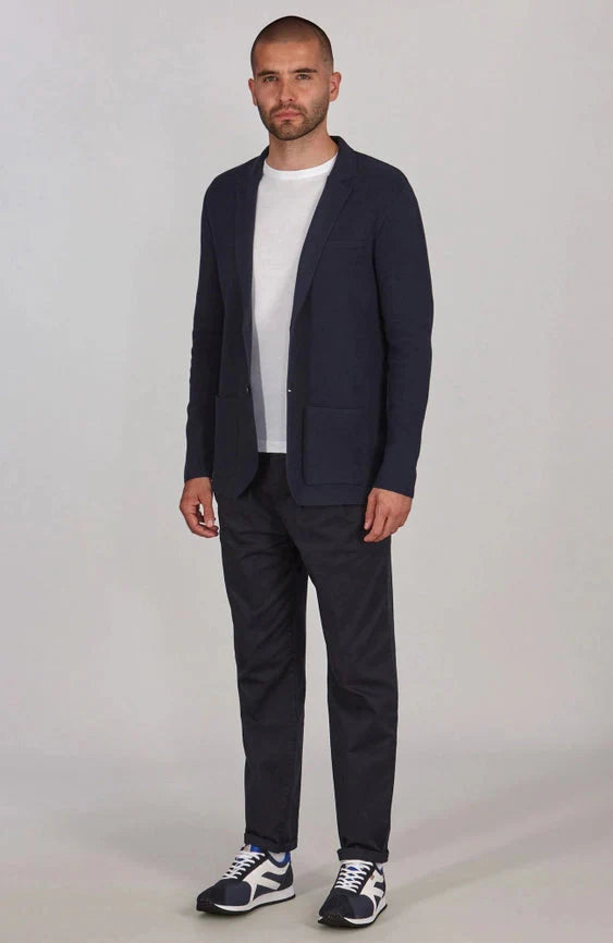 Mens Lightweight Organic Cotton Linen Knitted Blazer Navy and Black