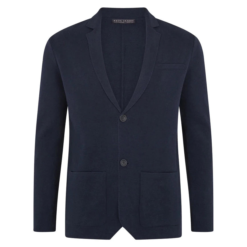 Mens Lightweight Organic Cotton Linen Knitted Blazer Navy and Black