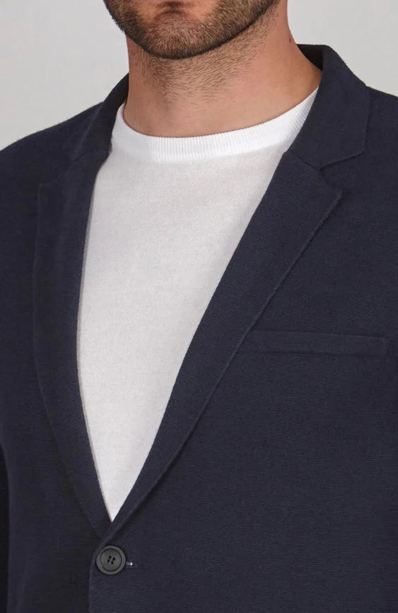 Mens Lightweight Organic Cotton Linen Knitted Blazer Navy and Black