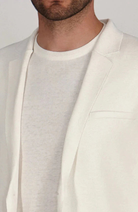 Mens Lightweight Organic Cotton Linen Knitted Blazer  Off White