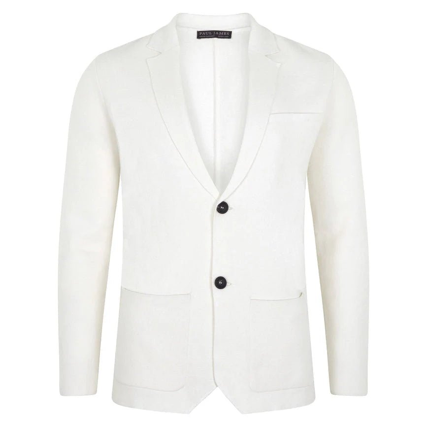 Mens Lightweight Organic Cotton Linen Knitted Blazer  Off White
