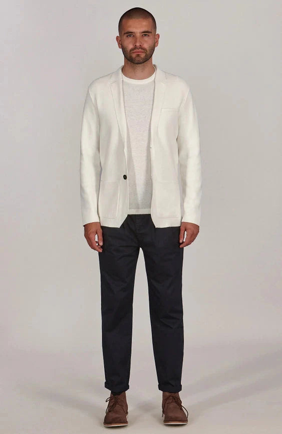 Mens Lightweight Organic Cotton Linen Knitted Blazer  Off White