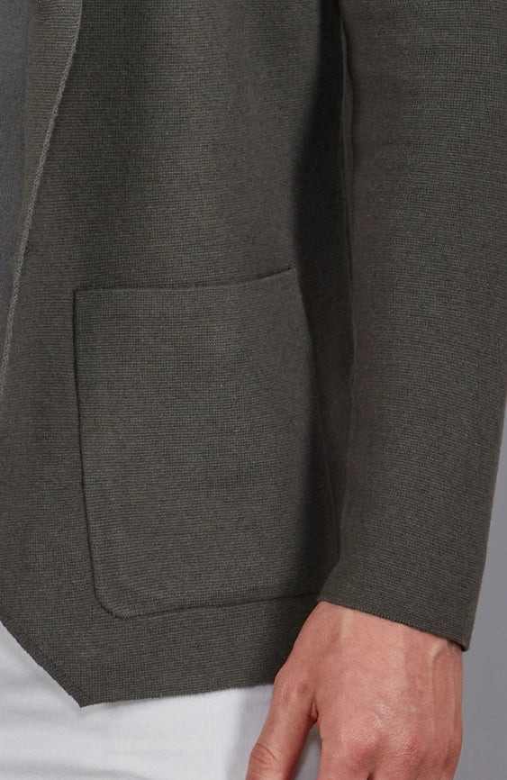 Mens Lightweight Organic Cotton Linen Knitted Blazer Olive