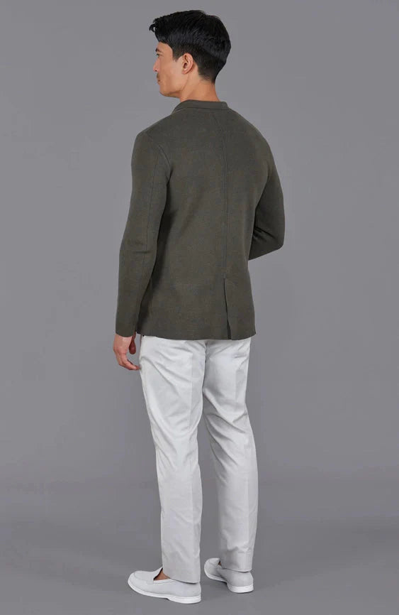Mens Lightweight Organic Cotton Linen Knitted Blazer Olive