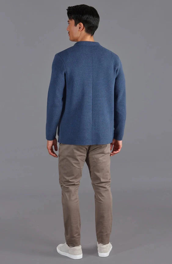 Mens Midweight Cotton Deconstructed Knitted Blazer  Blue Melange